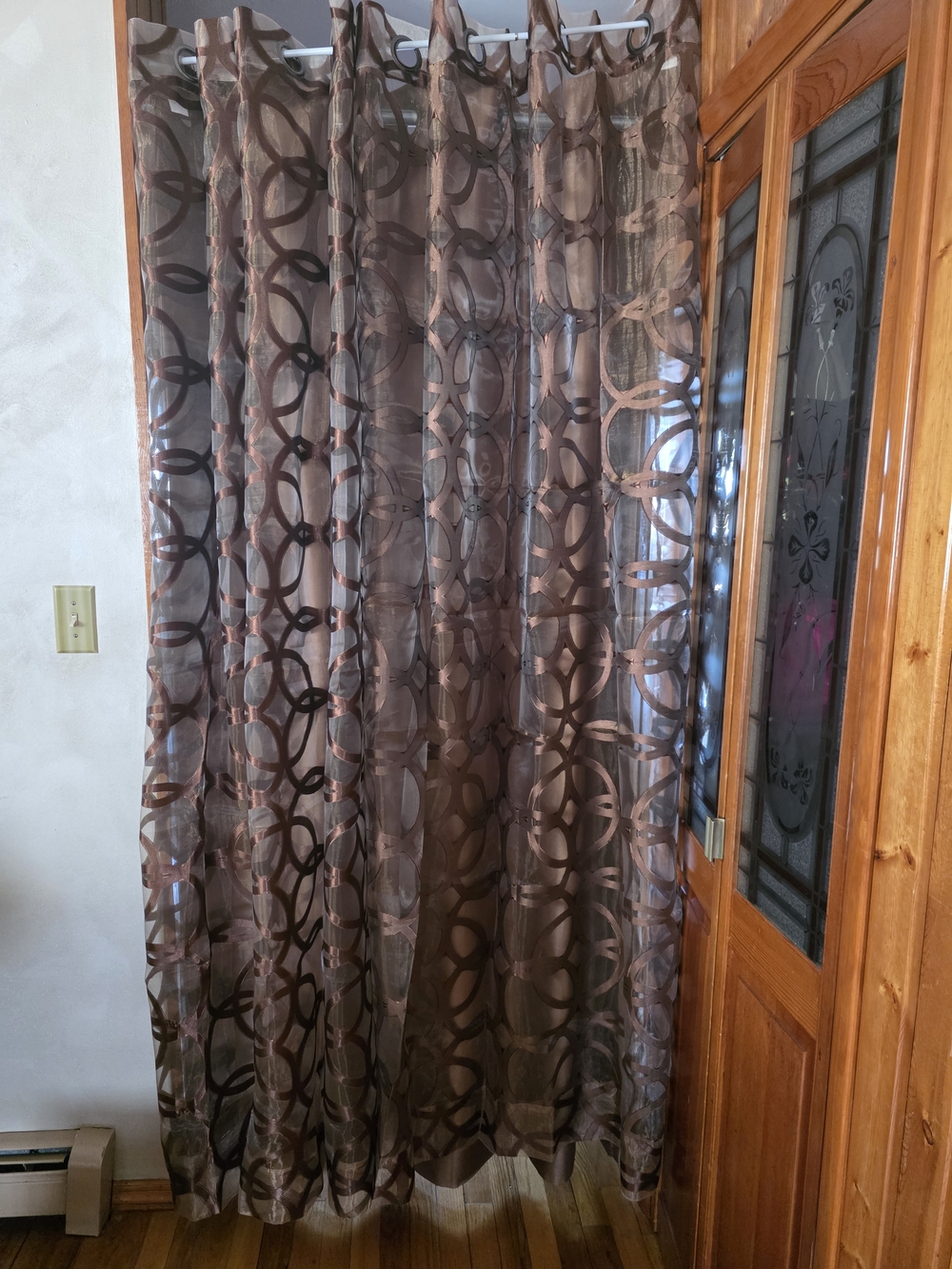 Sheer Ring-Pattern Window Curtain Panel in Brown